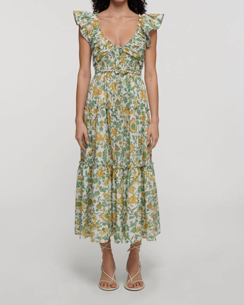 Front of a model wearing a size 10 Anastasia Ruffle Maxi Dress In Yellow Multi in Yellow Multi by Derek Lam 10 Crosby. | dia_product_style_image_id:344747